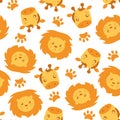 Cute cartoon nursery print. Vector safari seamless pattern for children bedroom or clothes. Yellow African animals Royalty Free Stock Photo
