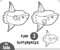 Cute cartoon Ocean sunfish, find differences educational game for kids