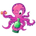 Cute cartoon octopus with bottle Royalty Free Stock Photo