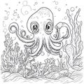 Cute Octopus Floating Underwater Black and. Royalty Free Stock Photo