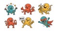 Cute Cartoon Octopuses in Various Fun Activities Royalty Free Stock Photo