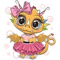 Orange Baby Dragon in pink dress isolated on a white background Royalty Free Stock Photo