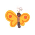 Cute cartoon orange butterfly character vector Illustration