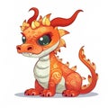 cute cartoon orange chinese dragon ,isolated on white background