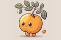 Cute cartoon orange fruit character with green leaves
