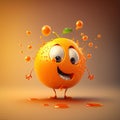 Cute Cartoon orange fruit splashing juice Character. Generative Ai Royalty Free Stock Photo