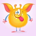 Cute cartoon orange monster showing tongue. Vector monster character illustration on white Royalty Free Stock Photo