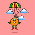 Cute cartoon Orange is skydiving with parachute Royalty Free Stock Photo