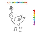 Cute cartoon ostrich front view coloring book for kids. black and white vector illustration for coloring book. ostrich front view Royalty Free Stock Photo