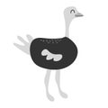 Cute cartoon ostrich standing and looking aside. Hand-drawn simple style. Royalty Free Stock Photo