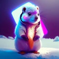 Cute cartoon otter in a snowy landscape. 3d rendering AI Generated