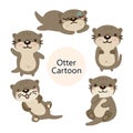 Cute cartoon Otters in different actions