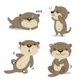 Cute cartoon Otters in different actions Royalty Free Stock Photo