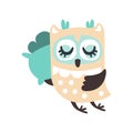Cute cartoon owl bird sleeping colorful character vector Illustration