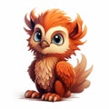 Manticore-inspired Orange Cartoon Owl With Blue Eyes - Detailed Character Illustrations