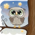 Cute Cartoon Owl on a brunch Royalty Free Stock Photo