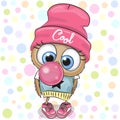 Cute Cartoon Owl with bubble gum Royalty Free Stock Photo