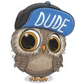 Cartoon Owl in a cap on a white background