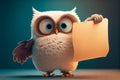 Cute Cartoon Owl Character Holding a BlankSign. Generative AI Royalty Free Stock Photo