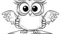 Cute cartoon owl holding a blank sign, line art Royalty Free Stock Photo
