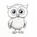 Cute Cartoon Owl Drawing In Monochromatic Style