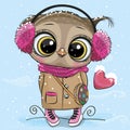 Cartoon Owl in a ear muffs and Coat