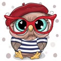 Cute Cartoon Owl in red beret