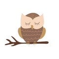 Cute cartoon owl sitting on a branch Royalty Free Stock Photo