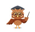 Cute Cartoon Owl Teacher Donning A Mortarboard And Glasses, Holding A Pointer With Wisdom In Its Eyes