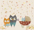 Cute cartoon owls family