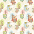 Cute cartoon owls fantasy coloful pattern Royalty Free Stock Photo