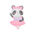 Cartoon panda in ballerina dress. Vector illustration on white background.