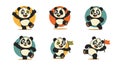 Happy Cartoon Pandas in Various Poses Royalty Free Stock Photo
