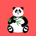 Cute cartoon panda eating bamboo leaves