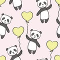 Cute cartoon panda holding on ta a balloon vector pattern Royalty Free Stock Photo