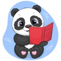 Cute cartoon panda is reading a red book. Royalty Free Stock Photo