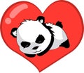 A cute cartoon panda in red love background