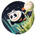 Cute cartoon panda sitting on grass. Vector illustration in flat style generative AI Royalty Free Stock Photo