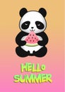 Cute cartoon panda with a slice of watermelon. Vector illustration. Royalty Free Stock Photo