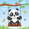 Cute cartoon panda on a swing.