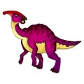 Cute cartoon parasaurolophus. Isolated illustration of a cartoon dinosaur. Royalty Free Stock Photo