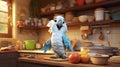 Cute Cartoon Parrot In Photorealistic Kitchen: A Pixar-style Animation