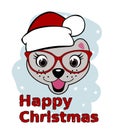 Cute cartoon pat in Santa hat Christmas card Royalty Free Stock Photo