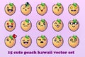 Cute Cartoon Peaches Fruit with Kawaii Faces and Chibi Style Emoticon Vector Set Royalty Free Stock Photo