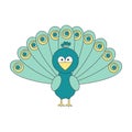 Cute cartoon peacock vector illustration isolated on white background Royalty Free Stock Photo