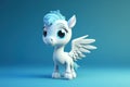 Cute Cartoon Pegasus With Very Big Eyes Blue Gradient Background. Generative AI