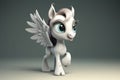 Cute Cartoon Pegasus With Very Big Eyes With A Canvas Painting. Generative AI