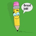 Cute cartoon pencil with copy space and speech bubble