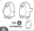 Cute cartoon penguin bird, find differences educational game for kids