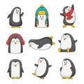 Cute cartoon penguin characters. Winter animals Royalty Free Stock Photo